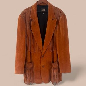 Vintage Frontier North American Suede Jacket Mens XL Fringe Western Embossed